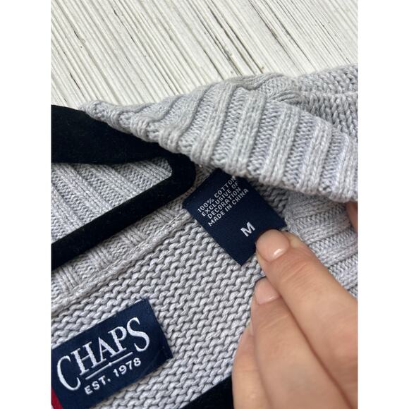 Chaps Mens Gray Cotton Quarter Zip Sweater Knit Pullover‎ Mock Neck Size M - Picture 6 of 8